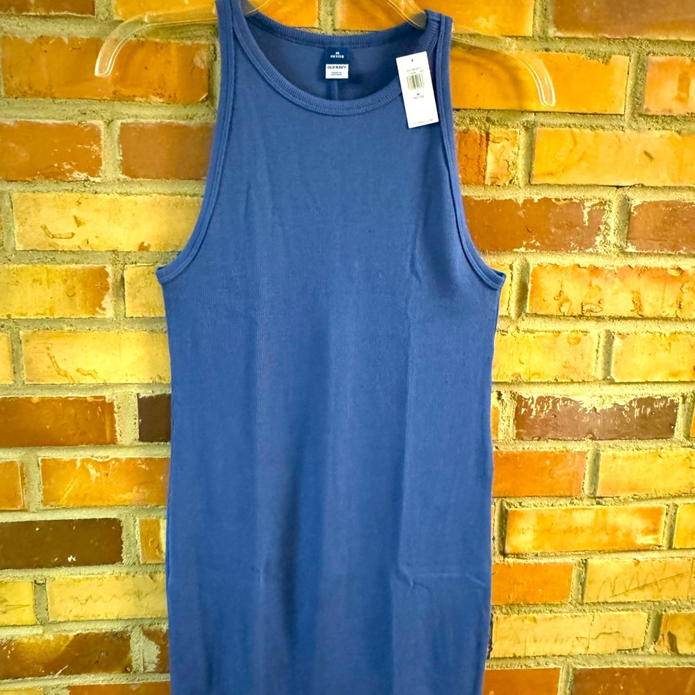 Old Navy•NWT•Blue•Size Small Petite• Fitted Rib Knit Sleeveless Dress